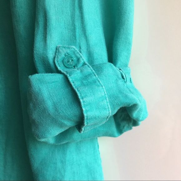 M&S Collection Pure Linen turquoise popover long sleeve tunic dress size medium - Picture 3 of 15